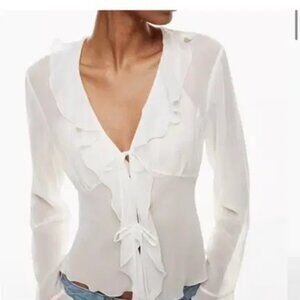 Aritzia Wilfred Sheer White Ruffle Tie Front Top Sz XL